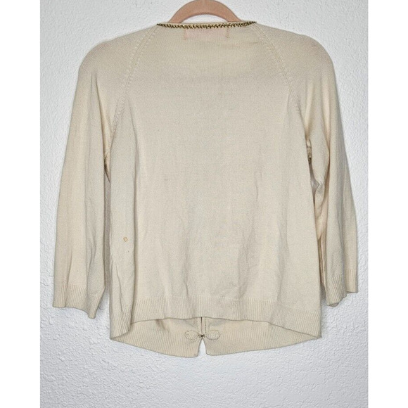 Cynthia Steffe Cardigan Sweater Womens Small Ivory Gold Beaded Silk Coquette - Picture 6 of 11